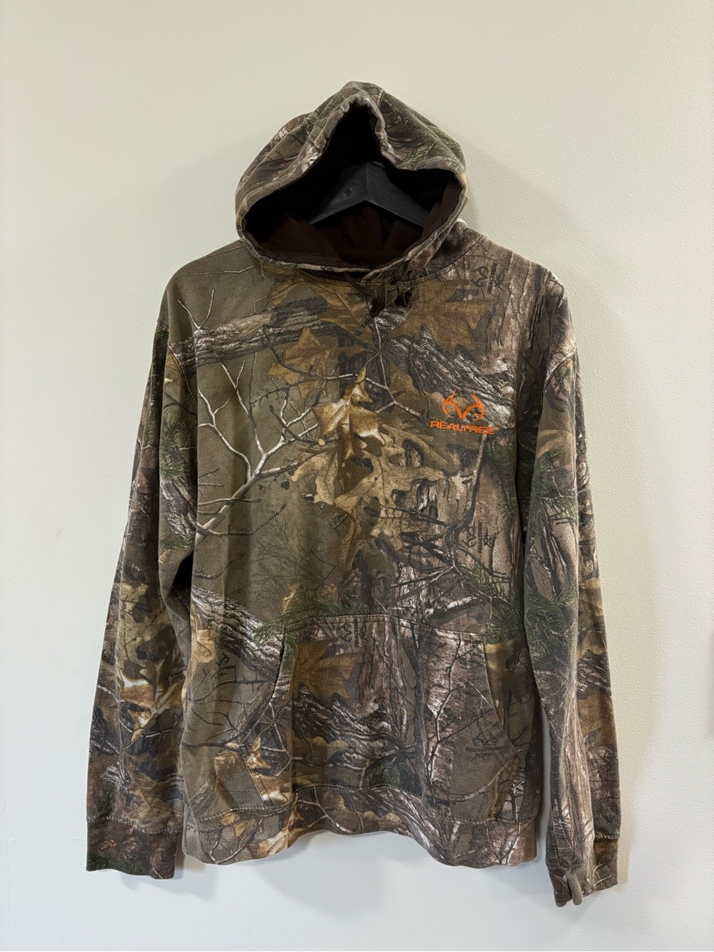 Realtree Men's Camo Crewneck Hoodie with Orange Logo